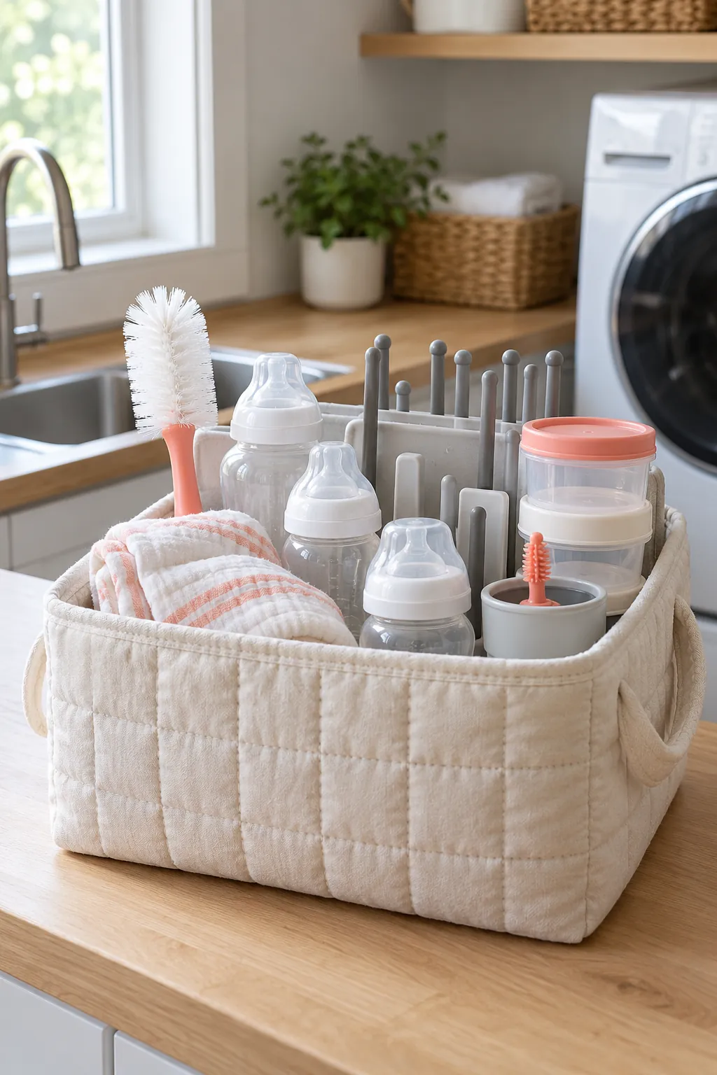 Bottle Care Basket arranged as a useful baby shower gift basket
