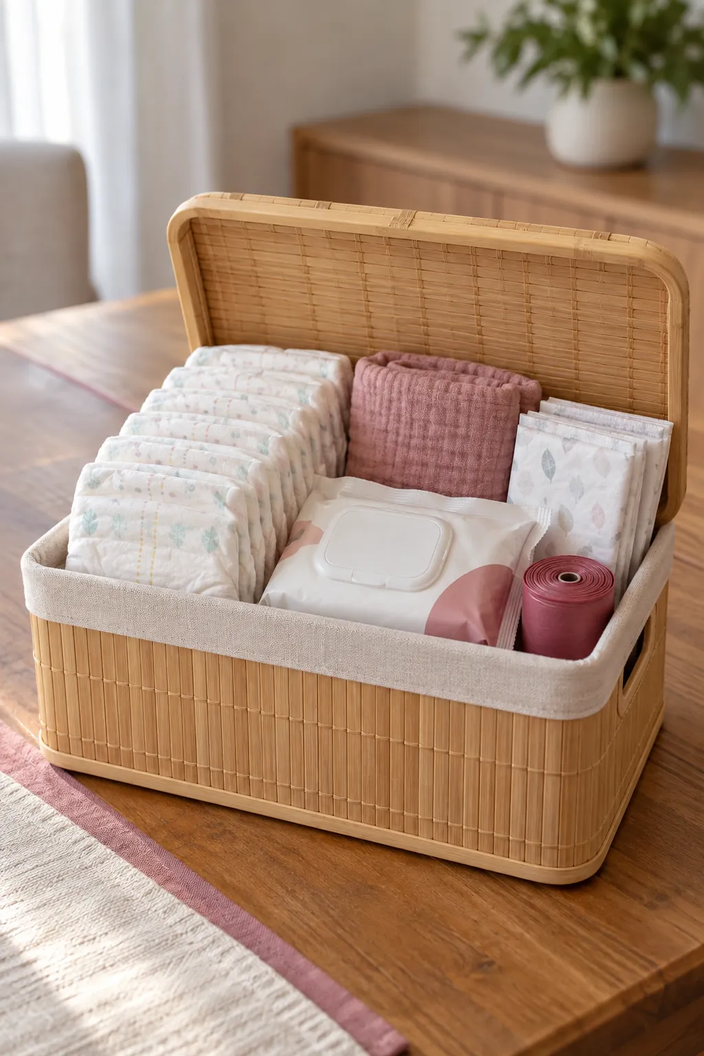 Changing Station Refill Basket arranged as a useful baby shower gift basket