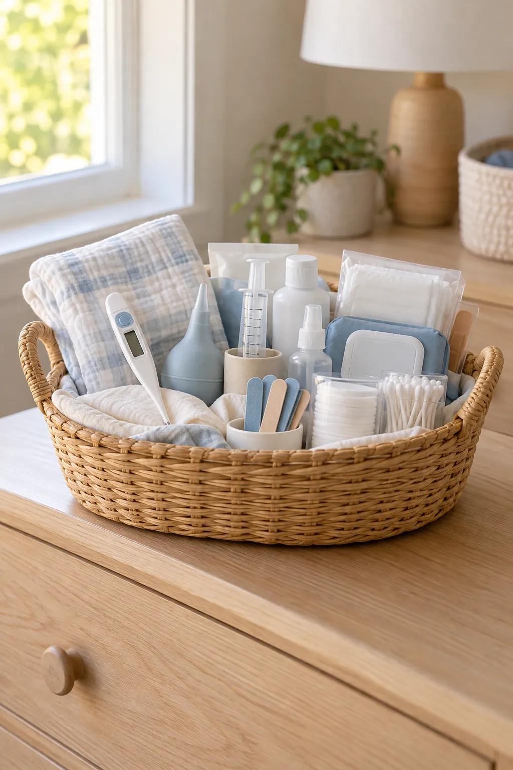 Registry First Aid Basket arranged as a useful baby shower gift basket