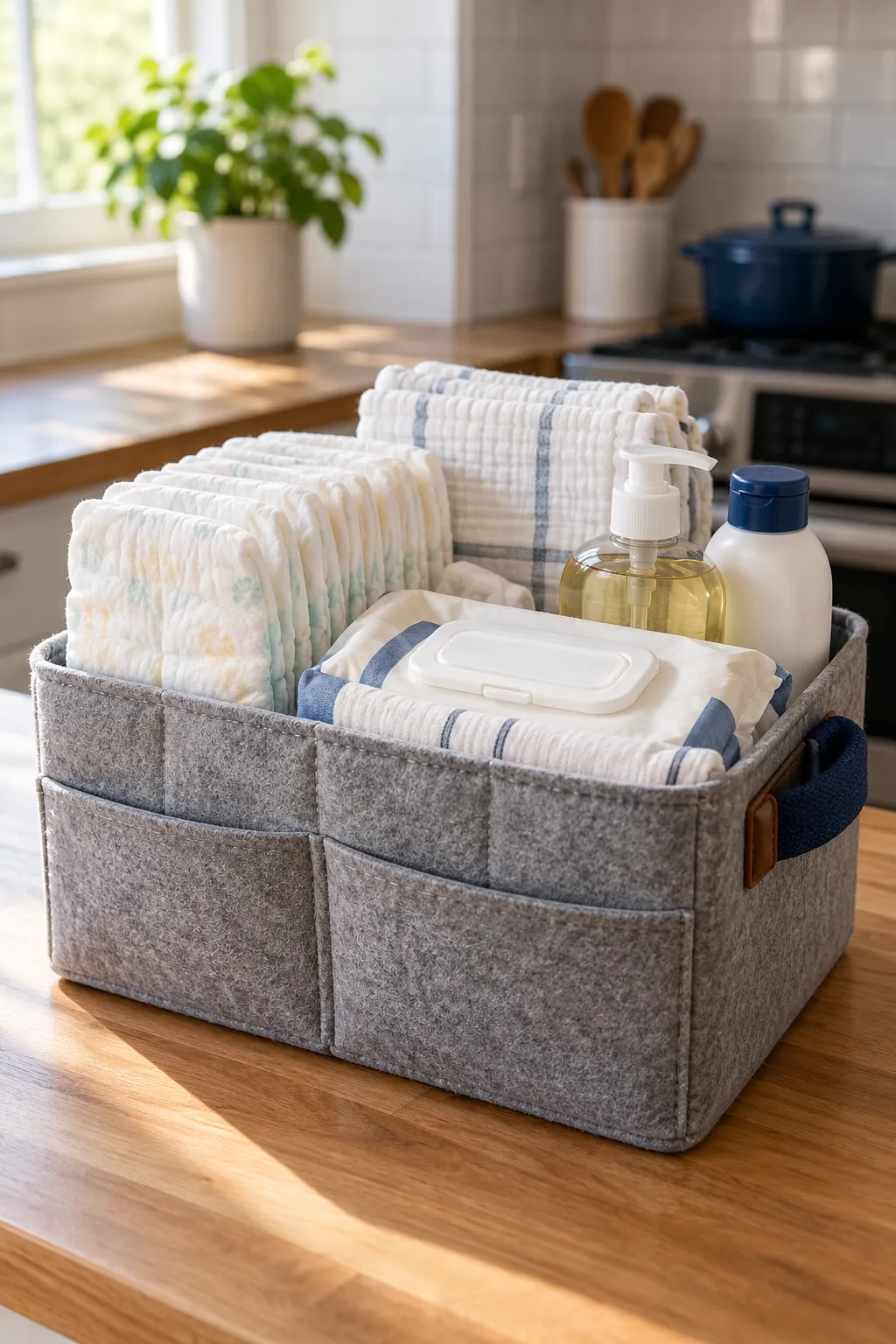 Practical Budget Basket arranged as a useful baby shower gift basket