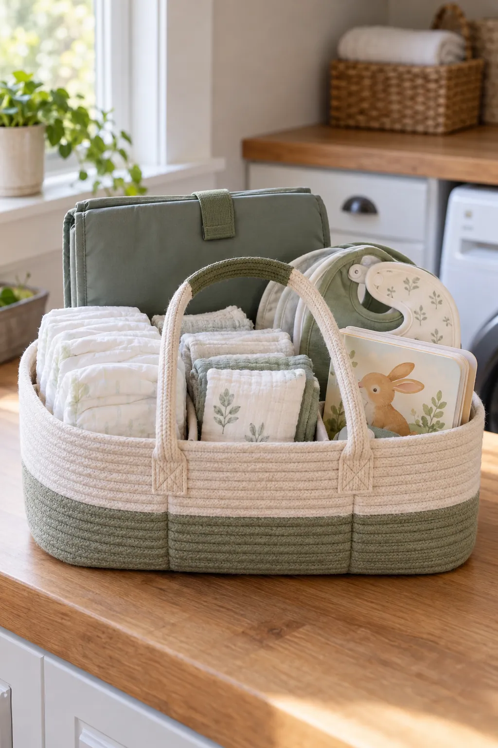 Grandparent Visit Basket arranged as a useful baby shower gift basket