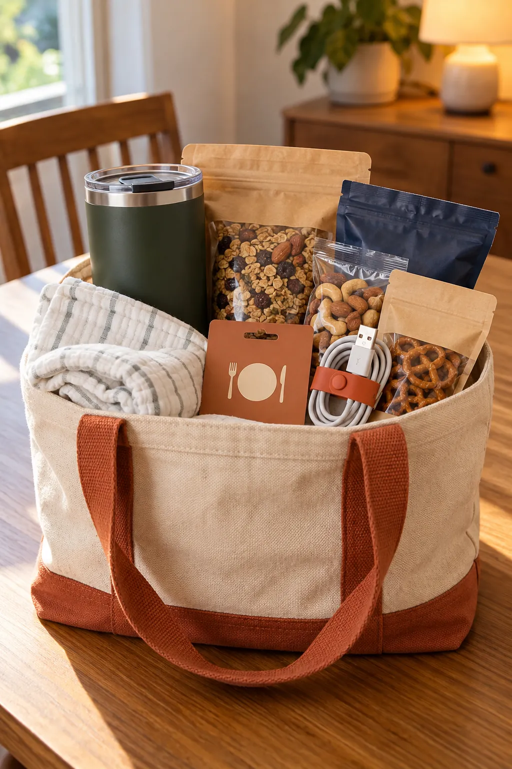New Dad Support Basket arranged as a useful baby shower gift basket