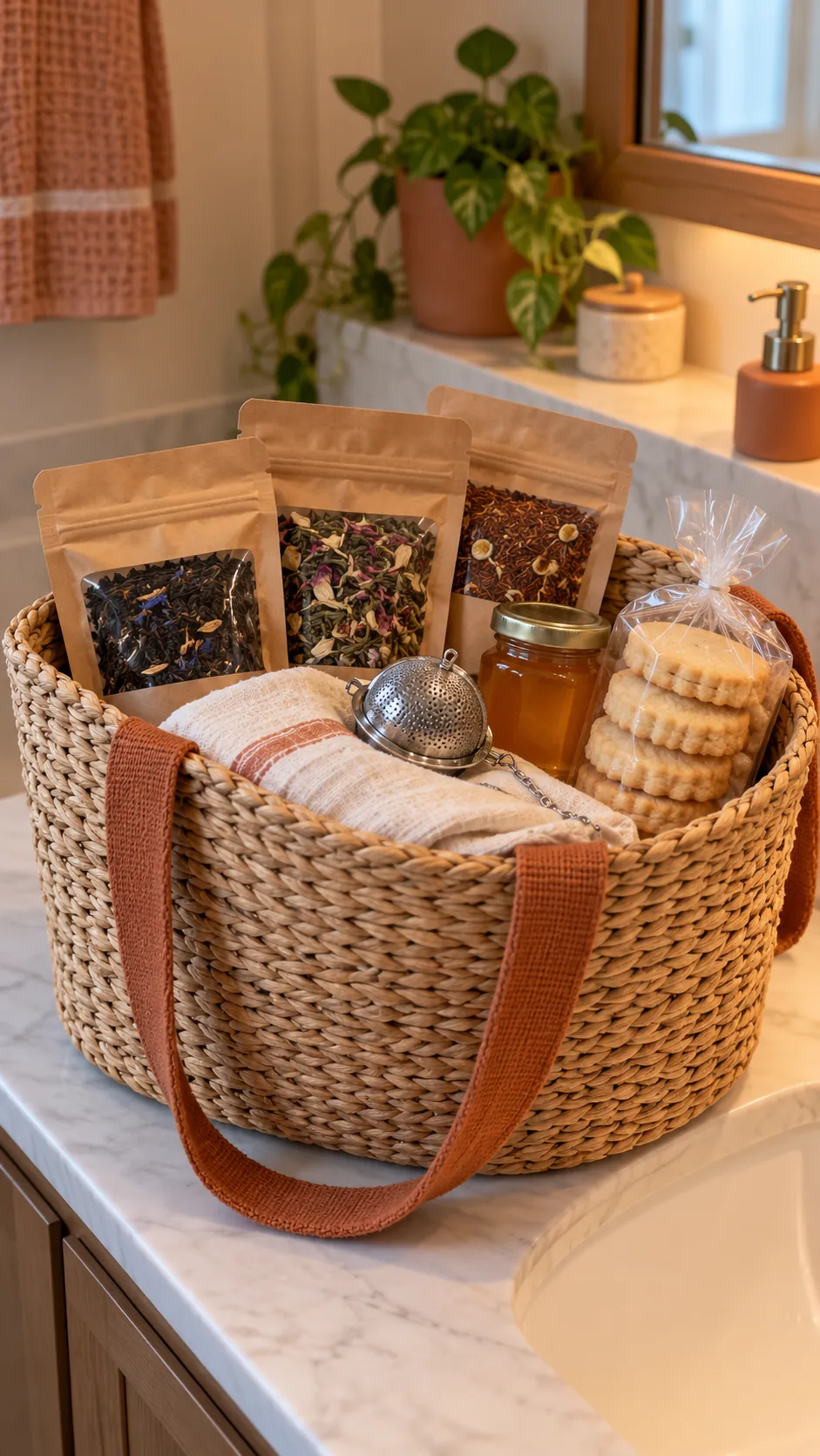 Tea Tasting Basket arranged as a useful gift basket