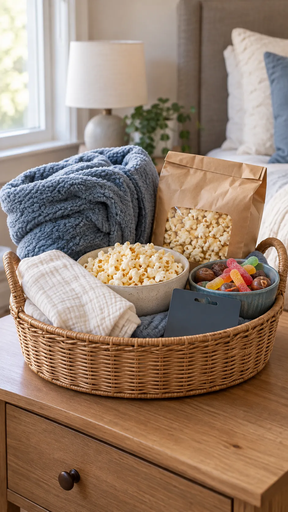 Movie Night Basket arranged as a useful gift basket