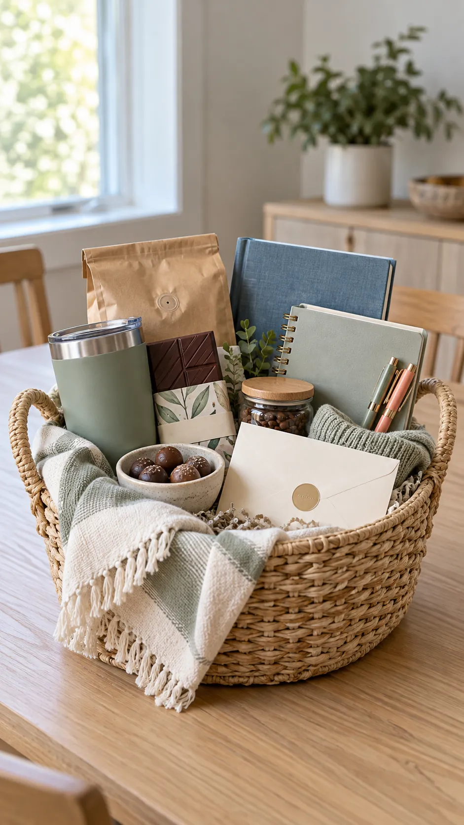 Birthday gift basket with useful treats and hobby gifts