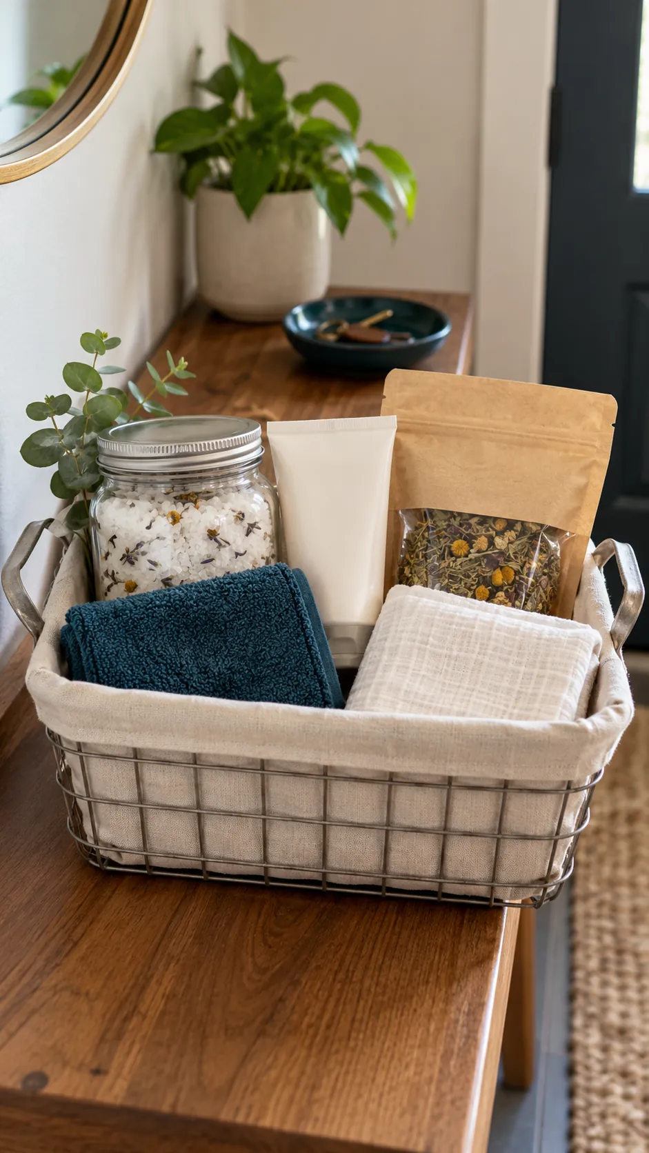 Home Spa Basket arranged as a useful gift basket