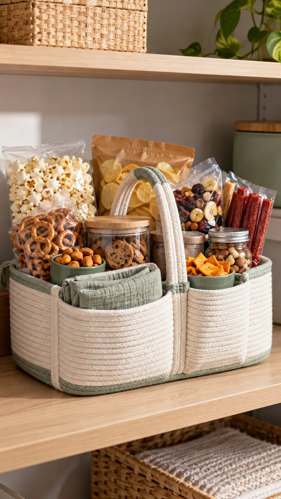 Snack Sampler Basket arranged as a useful gift basket