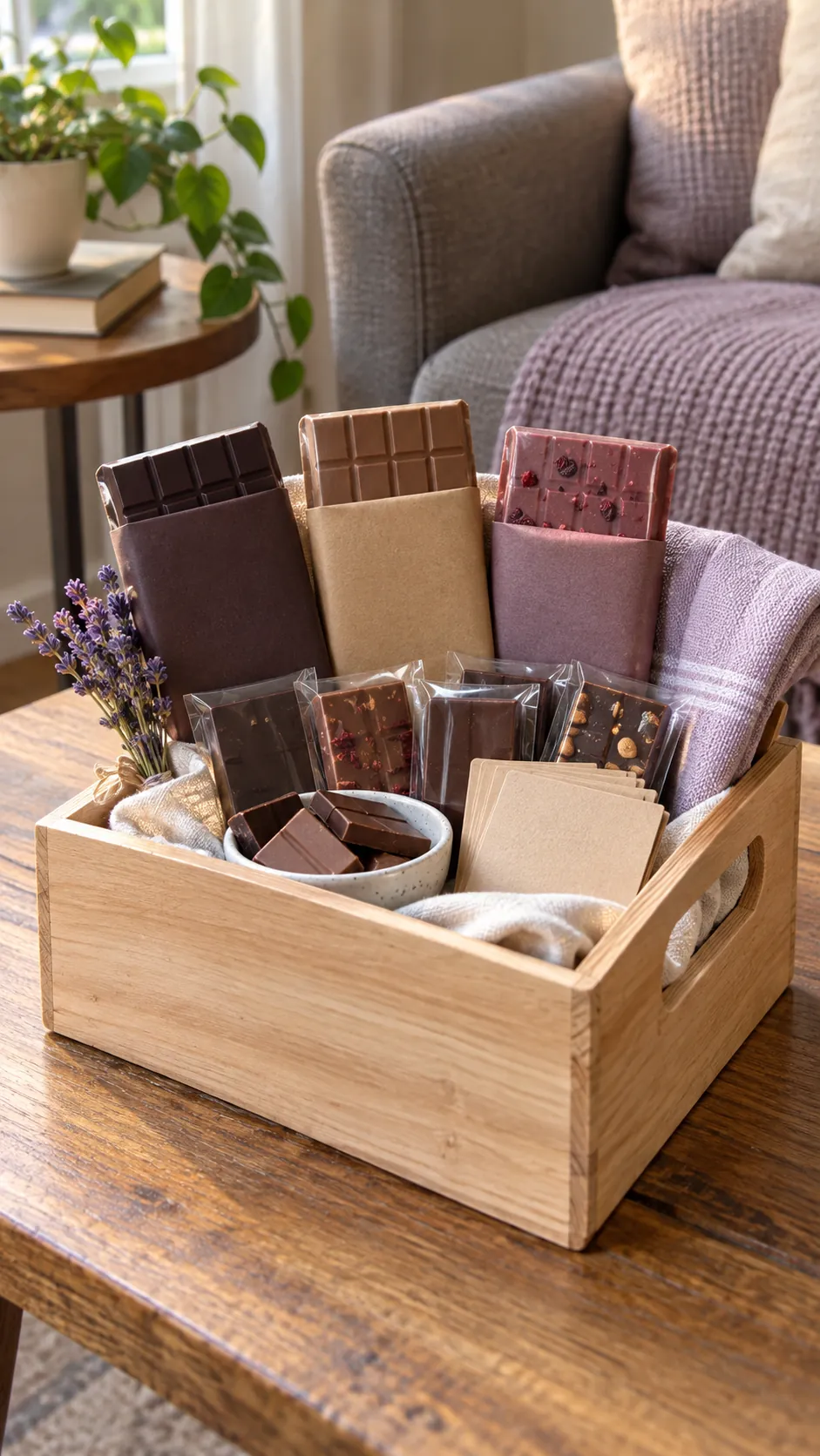 Chocolate Tasting Basket arranged as a useful gift basket