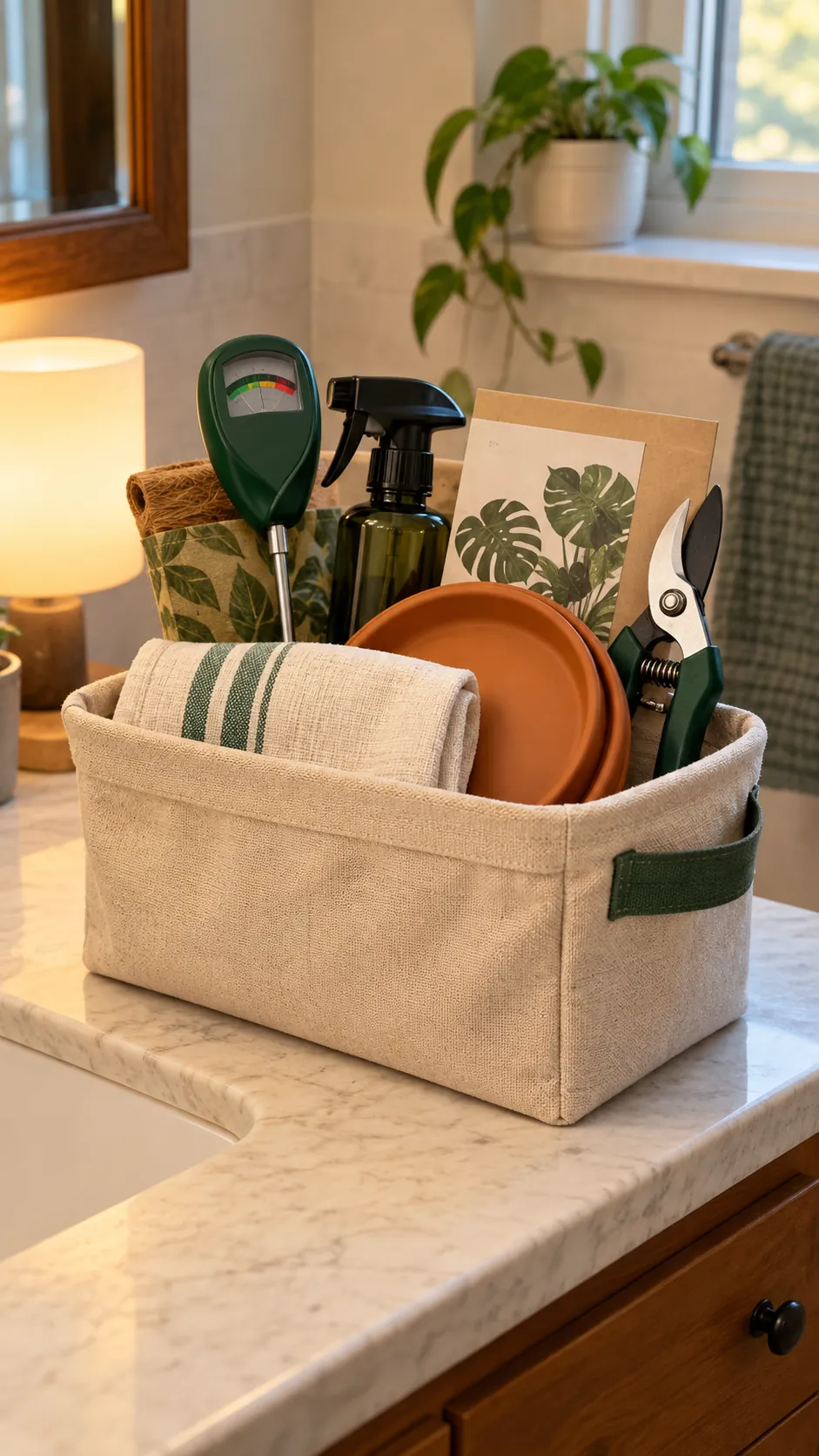 Houseplant Care Basket arranged as a useful gift basket