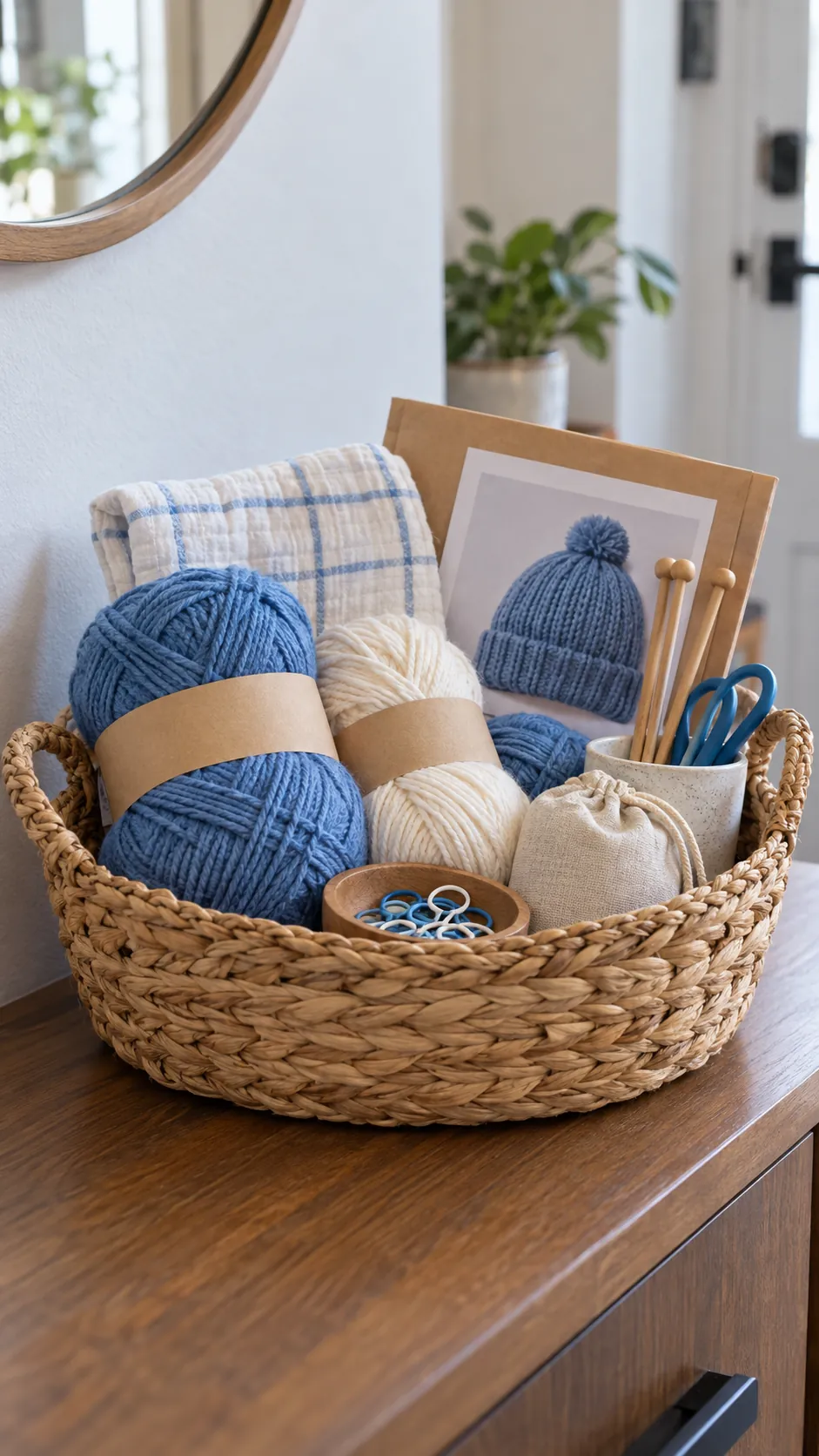 Knitting Basket arranged as a useful gift basket