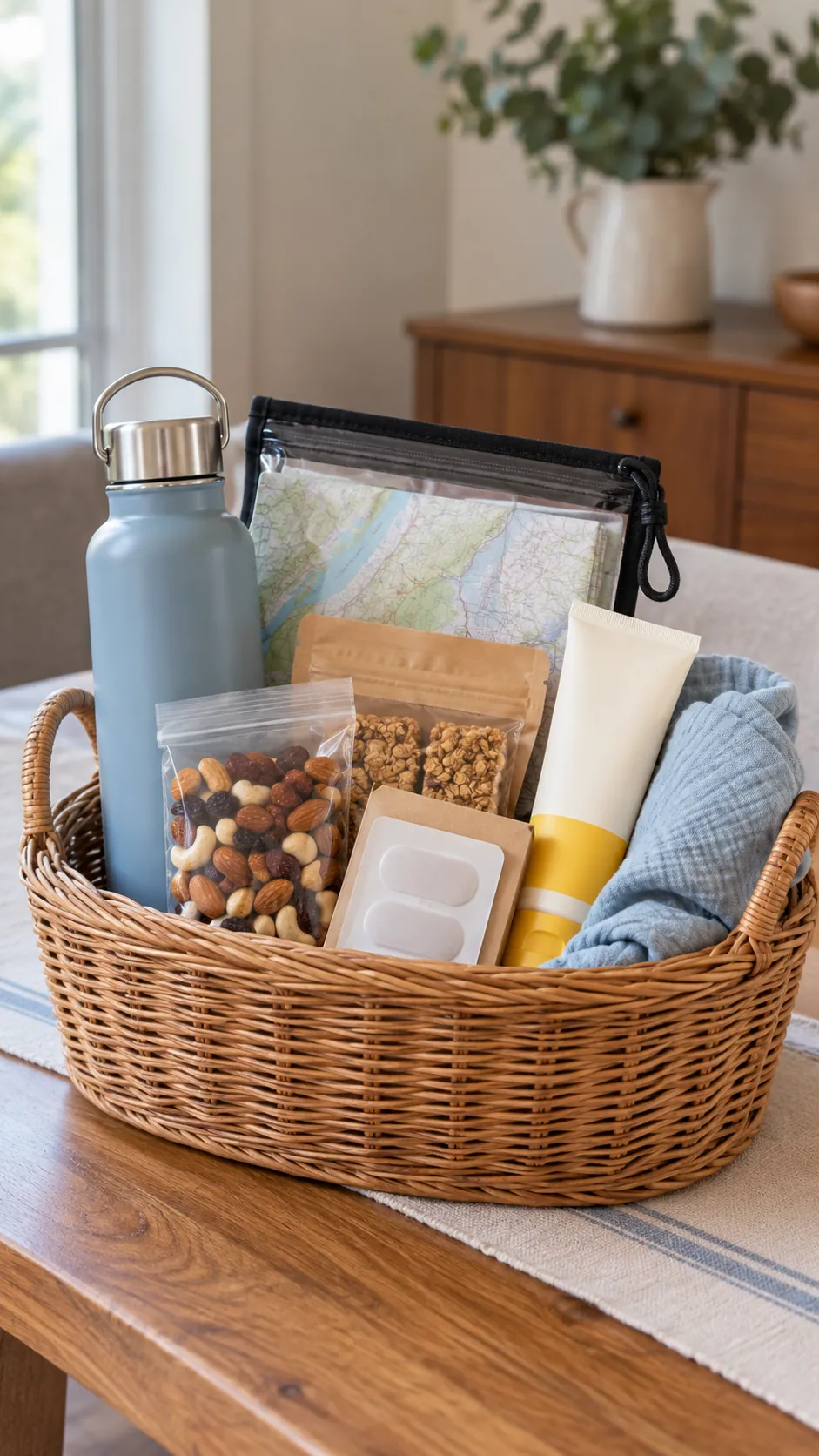 Hiking Day Basket arranged as a useful gift basket