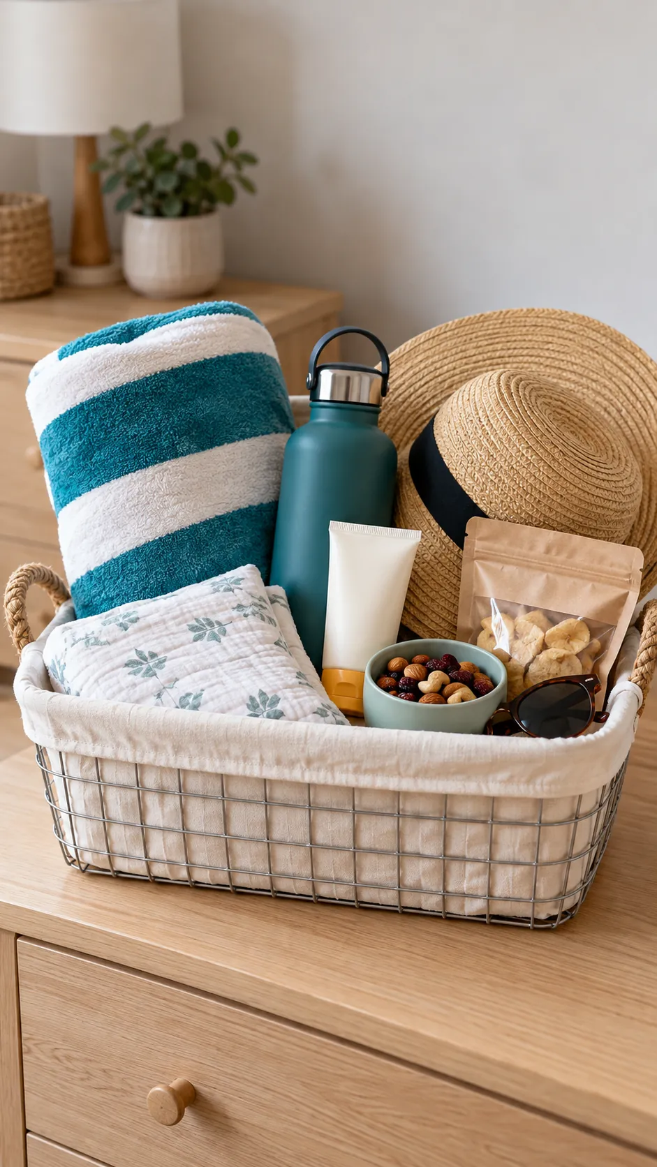 Beach Day Basket arranged as a useful gift basket