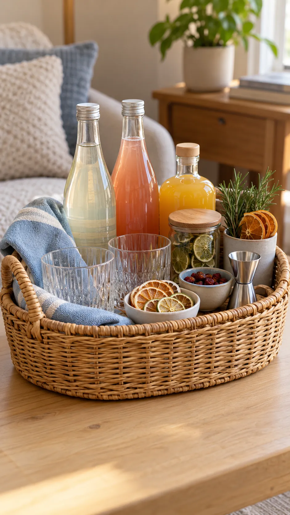 Mocktail Basket arranged as a useful gift basket