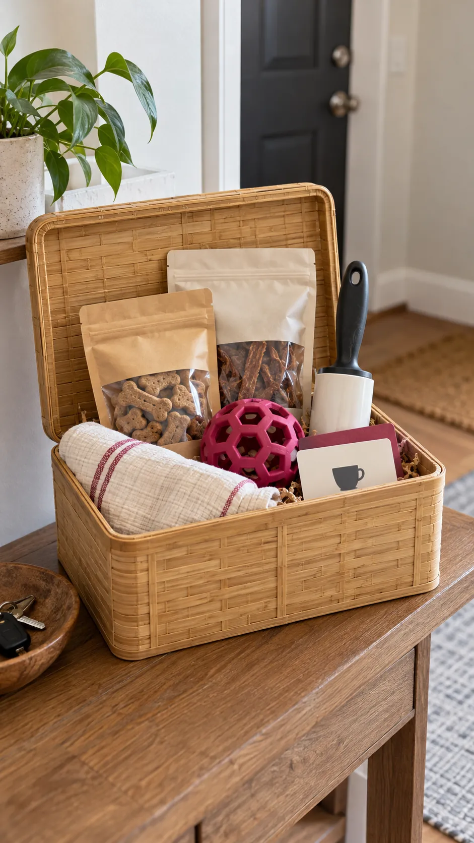 Pet Lover Basket arranged as a useful gift basket
