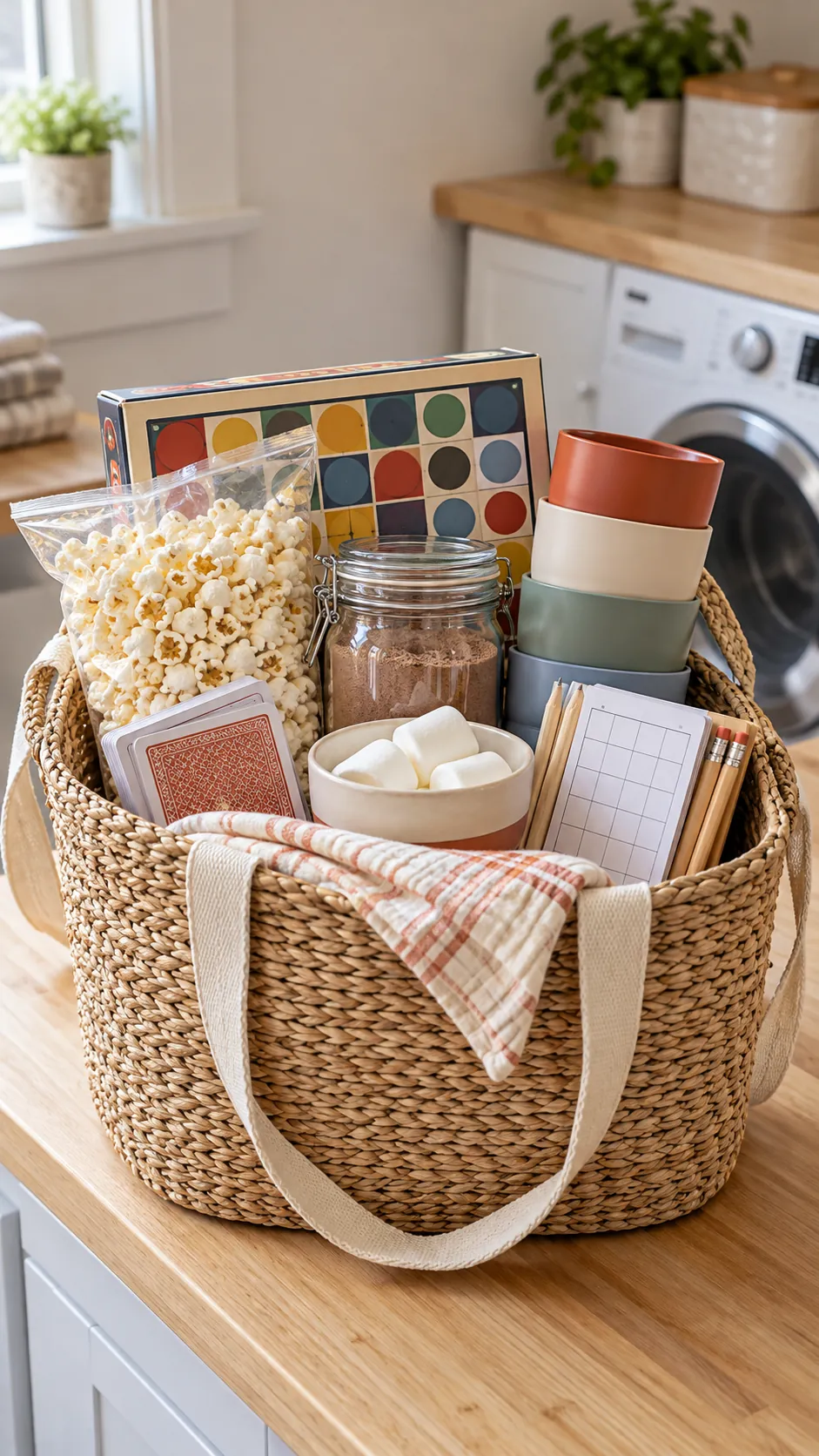 Family Game Night Basket arranged as a useful gift basket