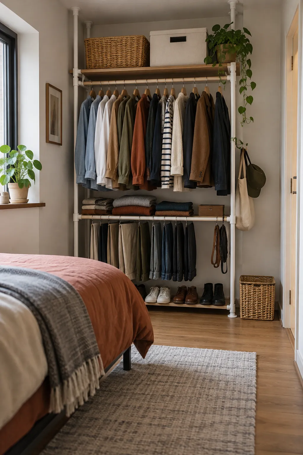Alcove Tension Pole in a small bedroom without a closet