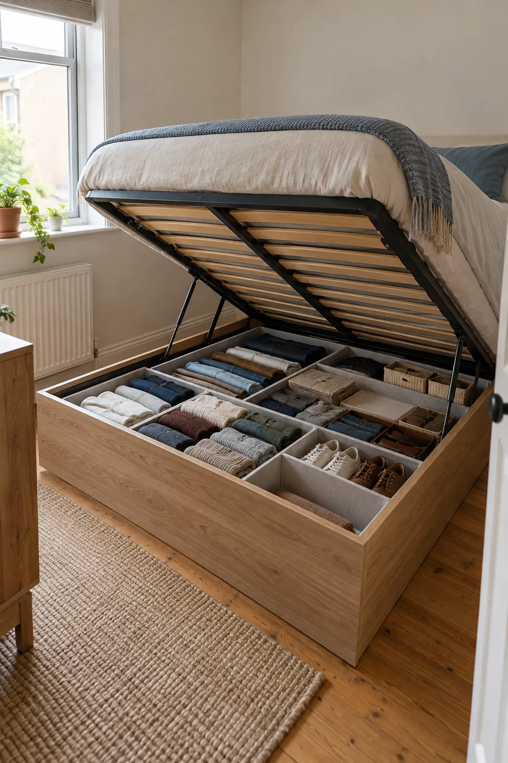 Lift Storage Bed in a small bedroom without a closet