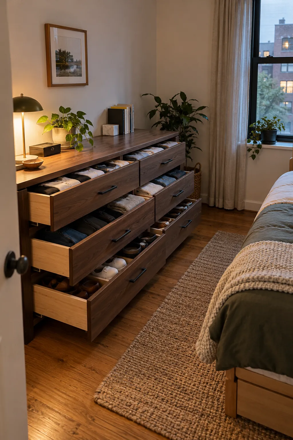 Desk Clothing Drawers in a small bedroom without a closet