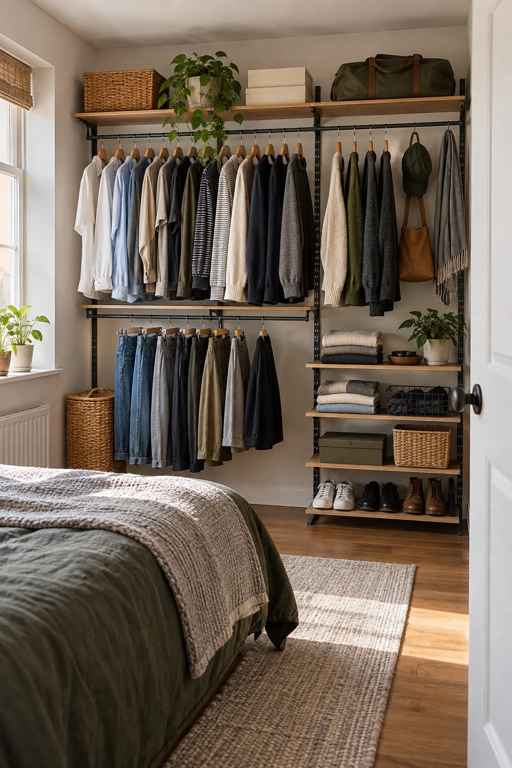 Accessory Wall Grid in a small bedroom without a closet
