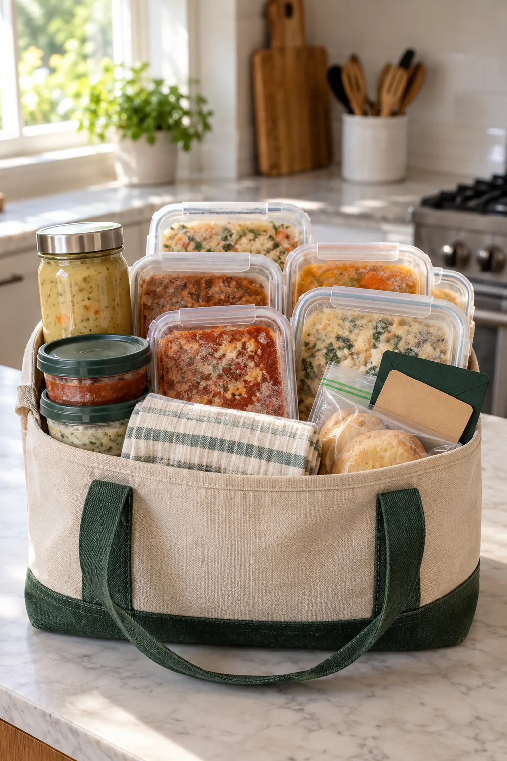 Freezer Meal Basket arranged as a useful gift basket