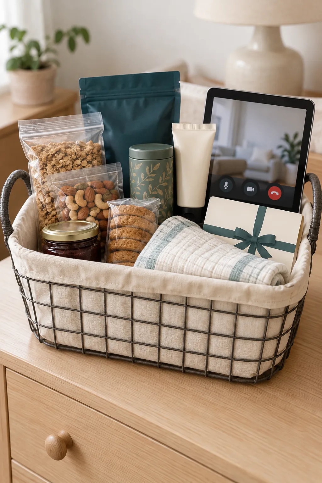 Long Distance Care Box arranged as a useful gift basket