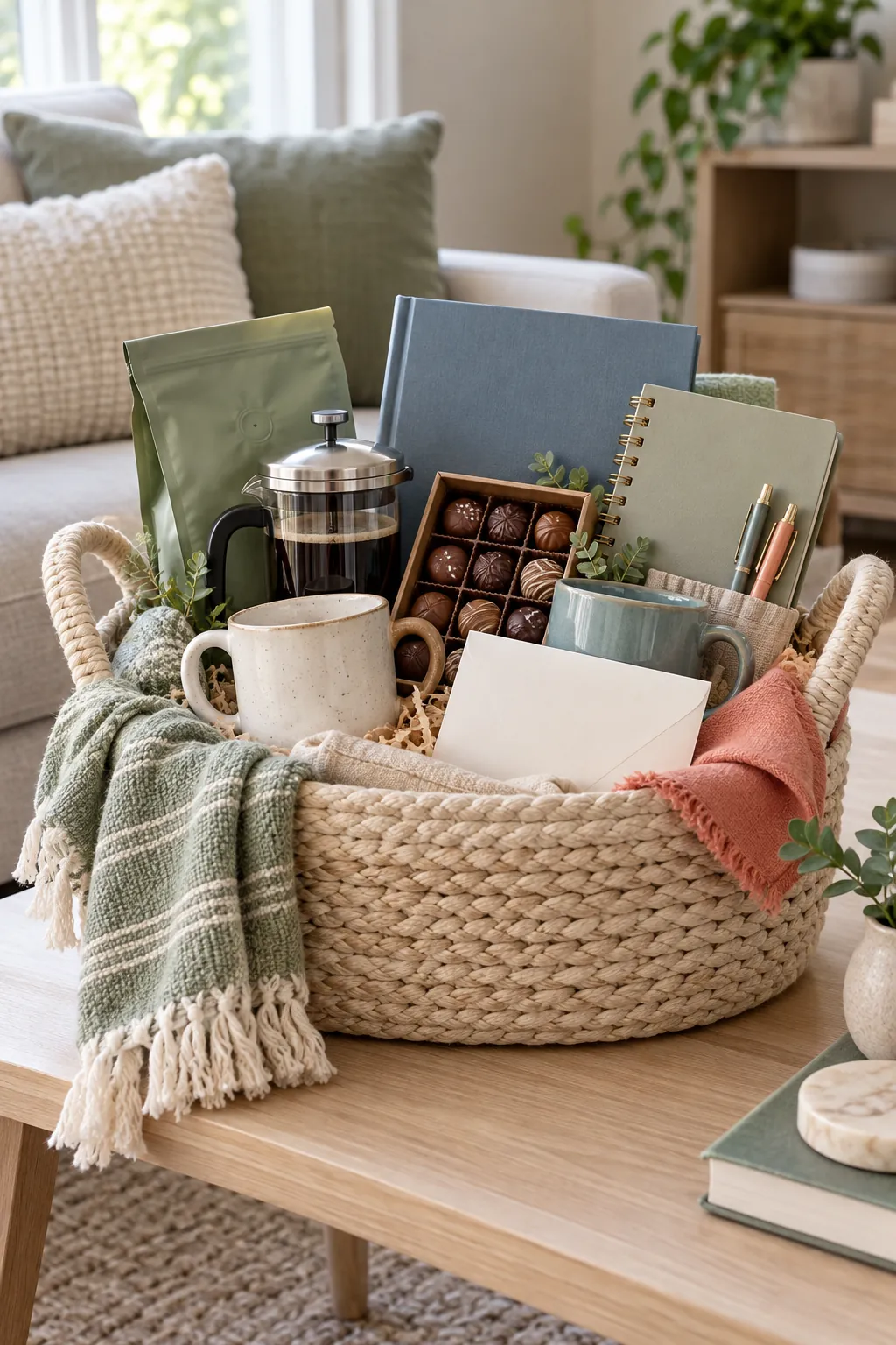 Gift basket for a best friend with favorite treats and shared experience gifts