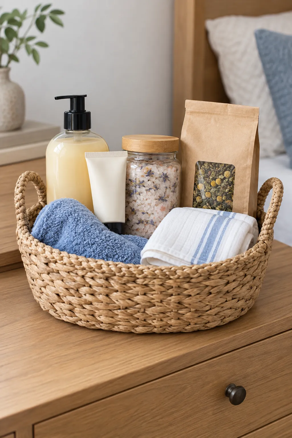 Home Spa Friend Basket arranged as a useful gift basket