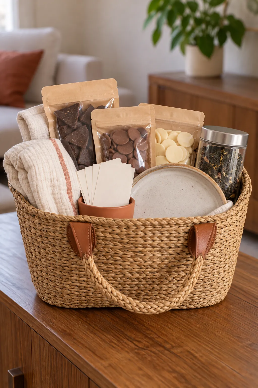 Chocolate Tasting Basket arranged as a useful gift basket