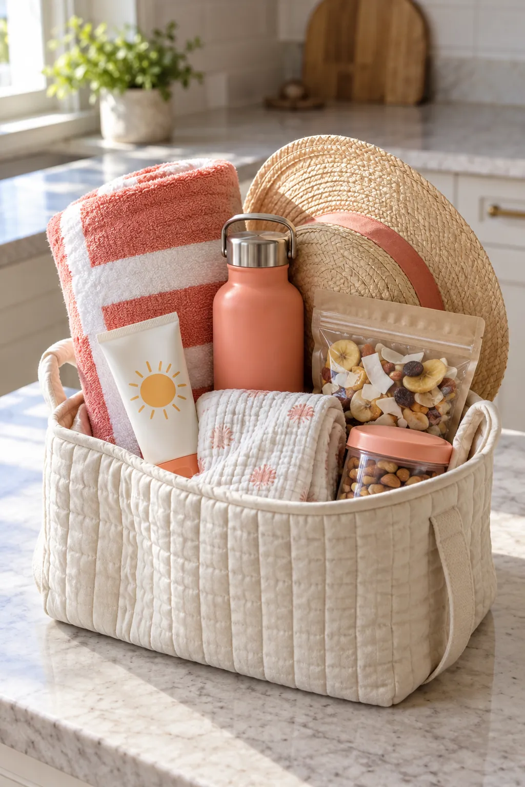 Beach Day Basket arranged as a useful gift basket