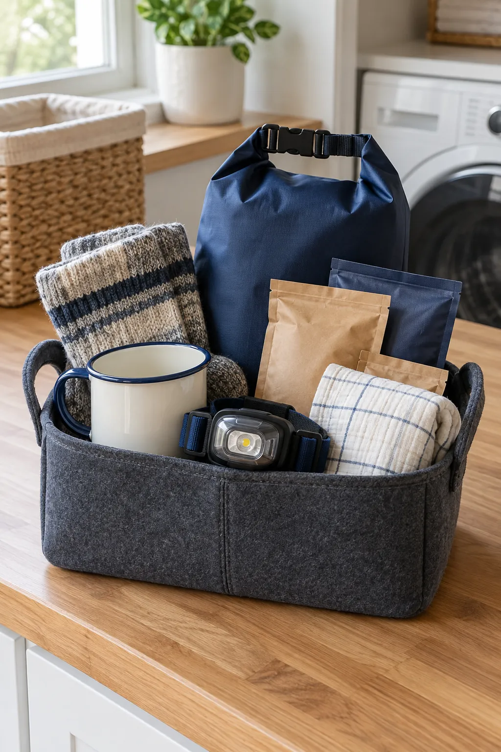 Camping Buddy Basket arranged as a useful gift basket