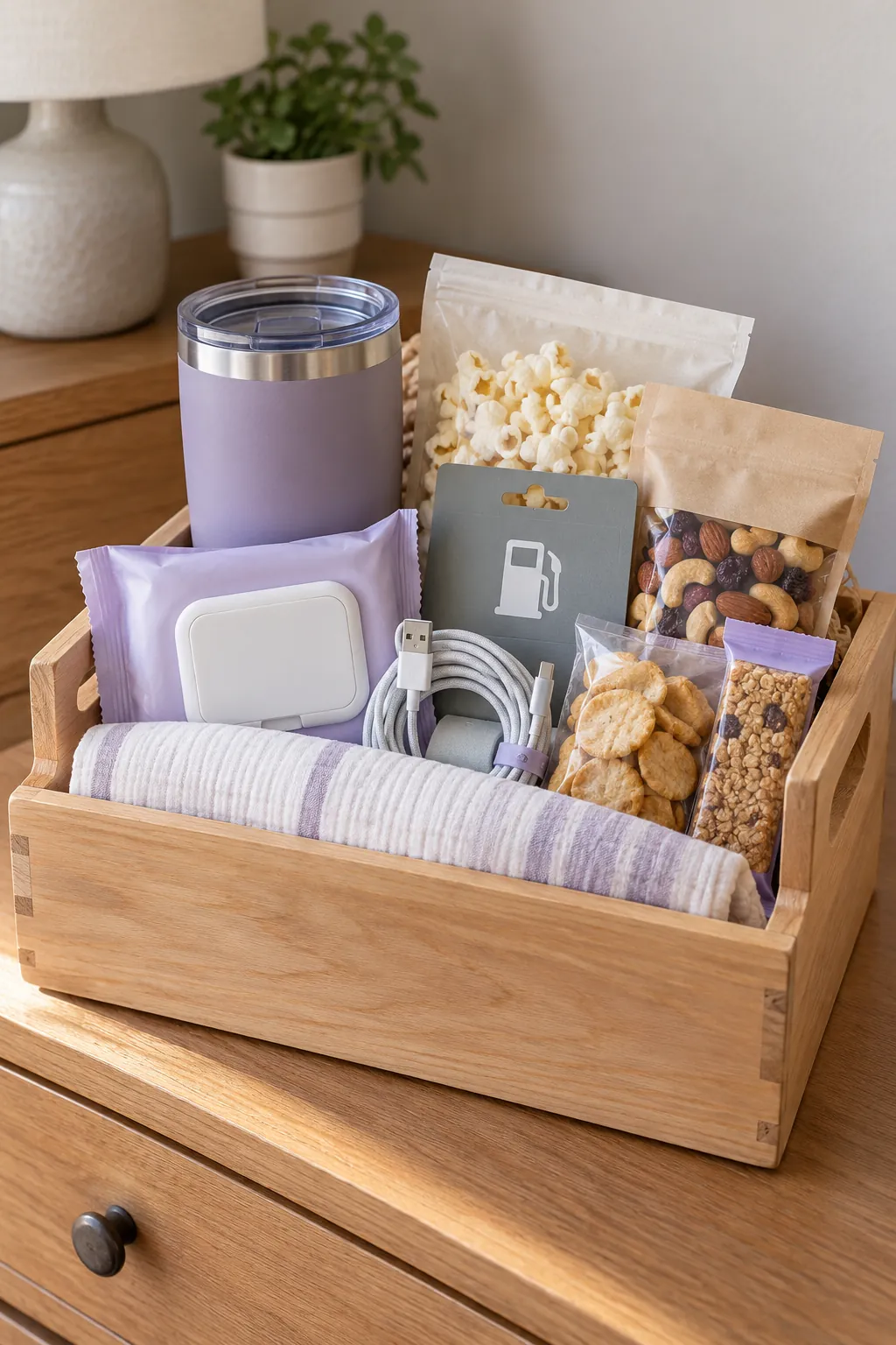 Road Trip Basket arranged as a useful gift basket