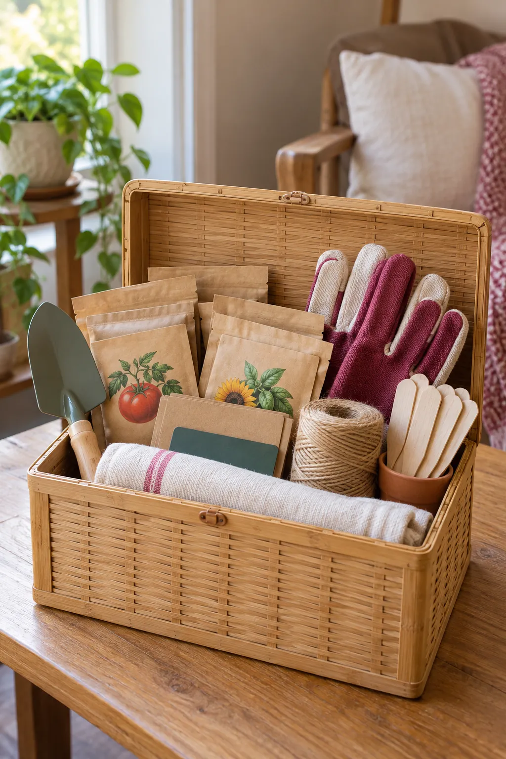 Garden Friend Basket arranged as a useful gift basket