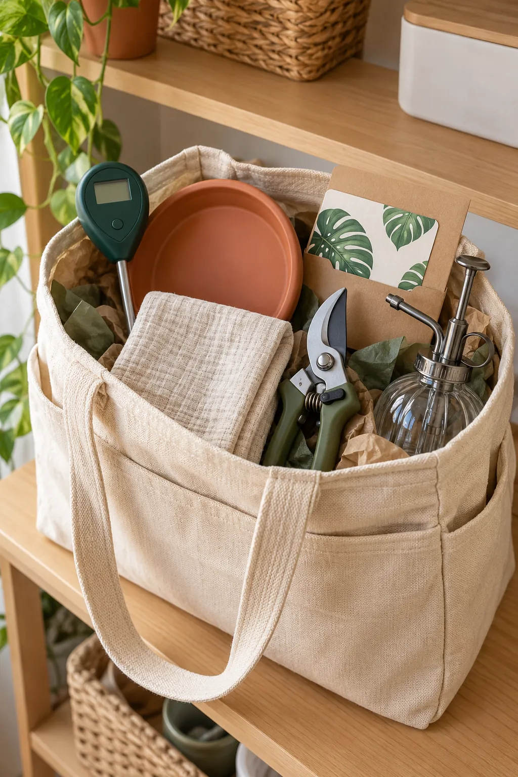 Plant Care Basket arranged as a useful gift basket