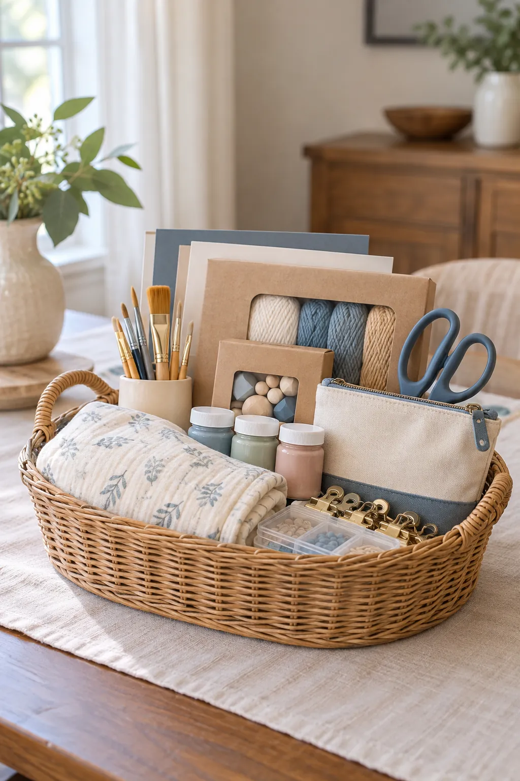 Craft Night Basket arranged as a useful gift basket