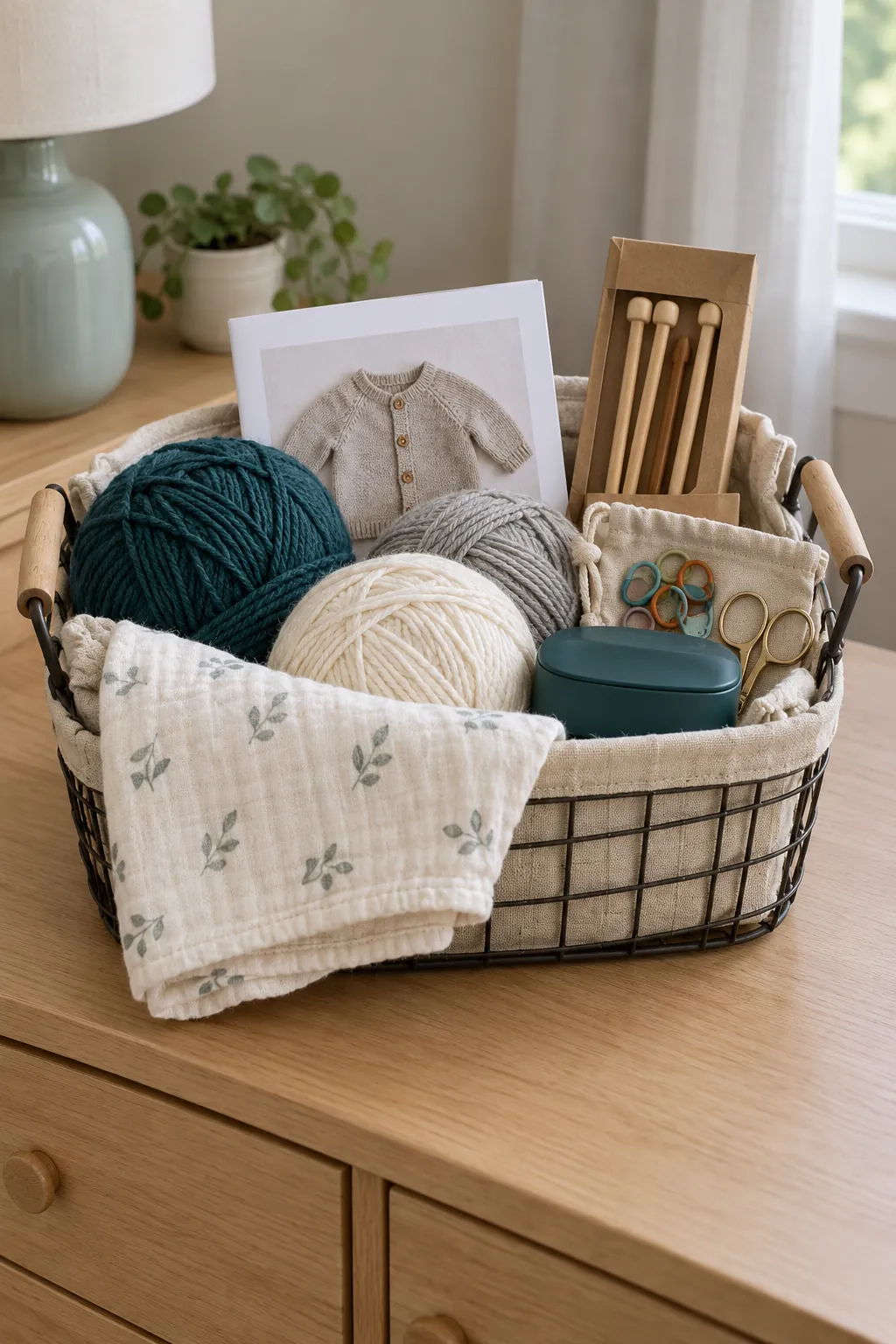 Knitting Friend Basket arranged as a useful gift basket
