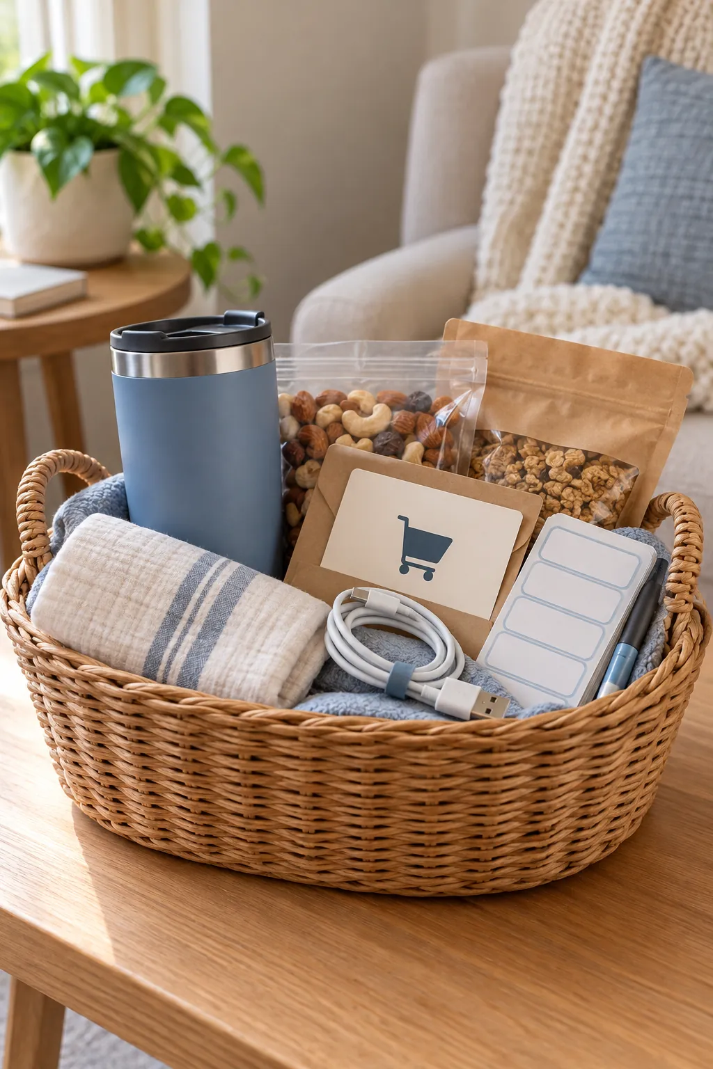 Moving Away Basket arranged as a useful gift basket