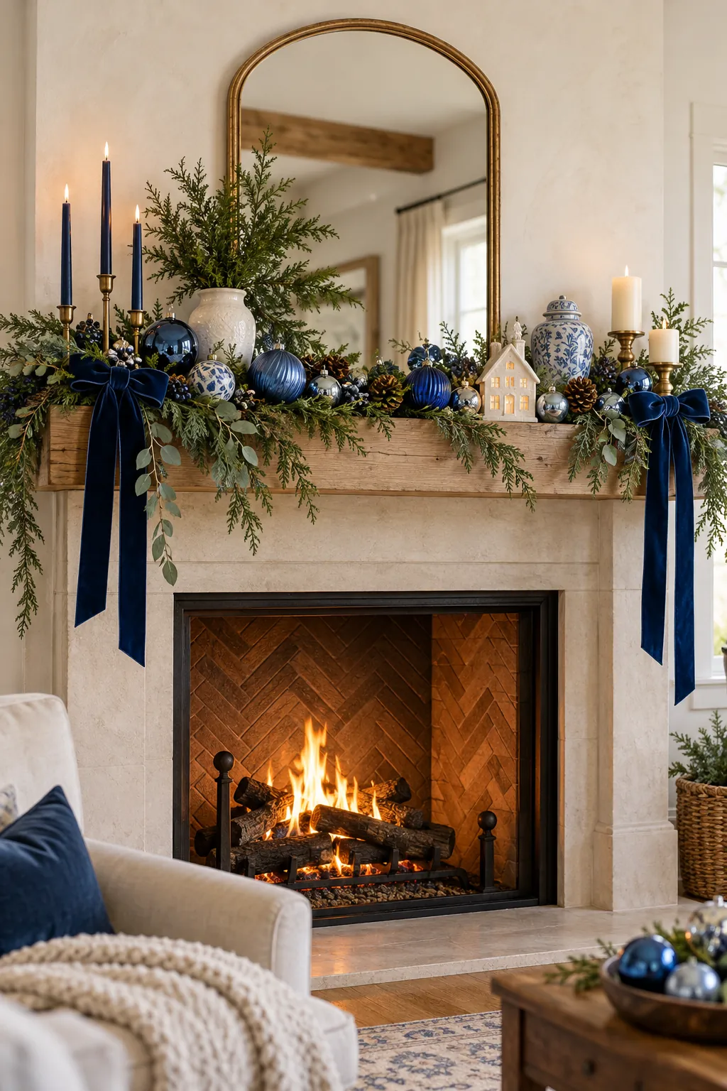 15 Blue Christmas Mantel Decor Ideas for a Calm Winter Look - BambRise