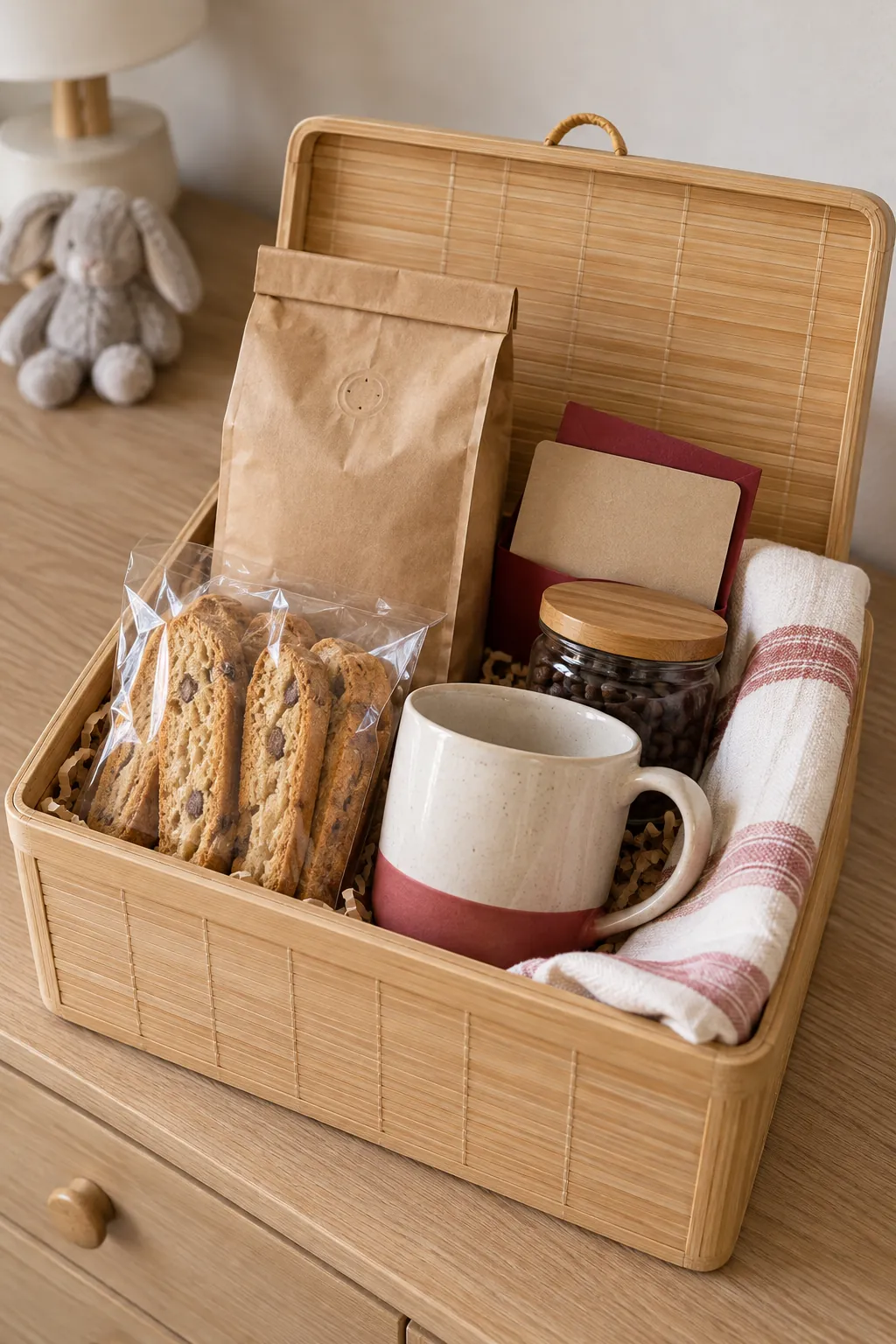 Coffee Thank You Basket arranged as a useful gift basket