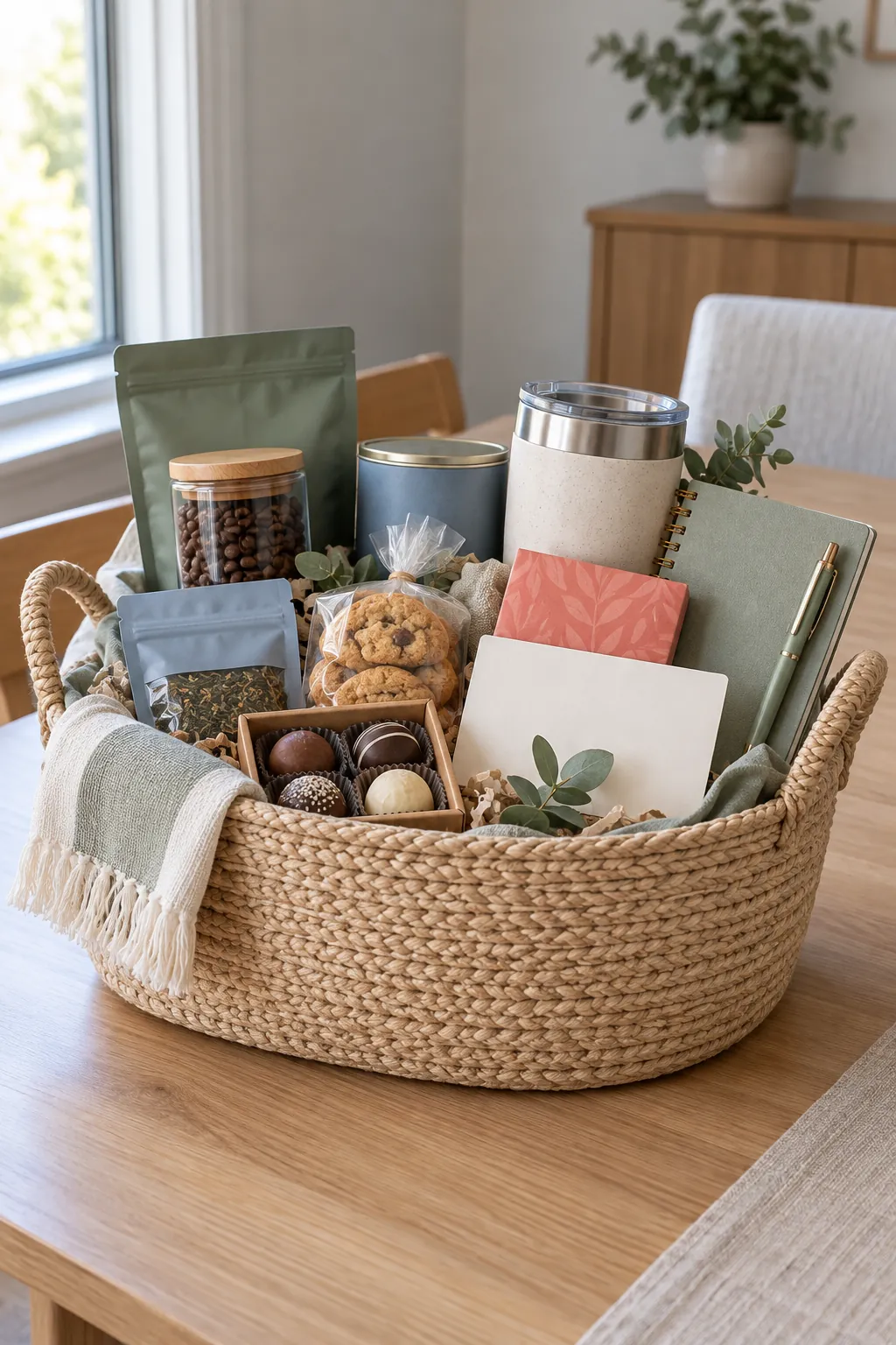 Thank you basket with useful treats, coffee, and a personal appreciation note