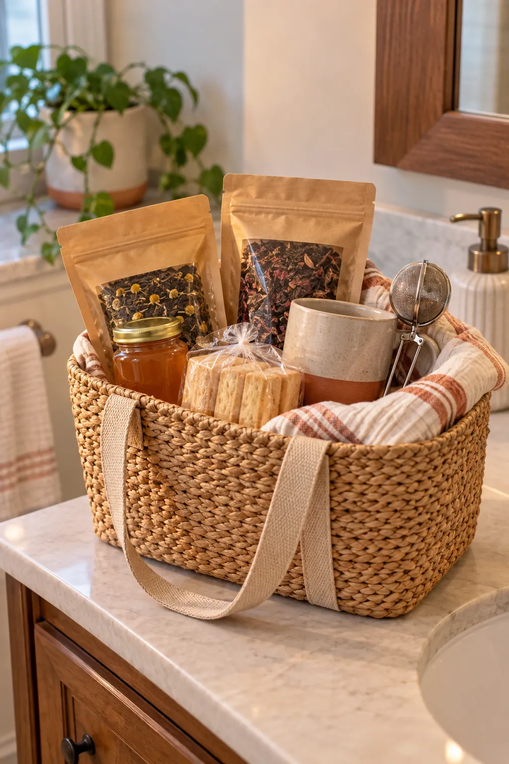 Tea Thank You Basket arranged as a useful gift basket