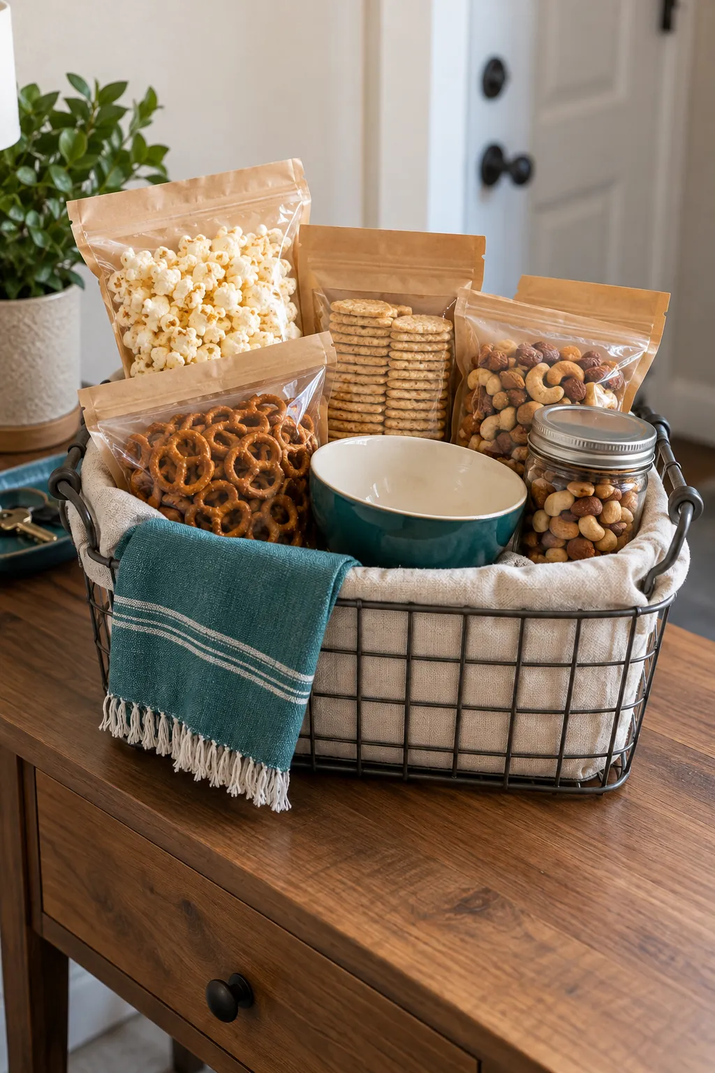 Savory Snack Basket arranged as a useful gift basket