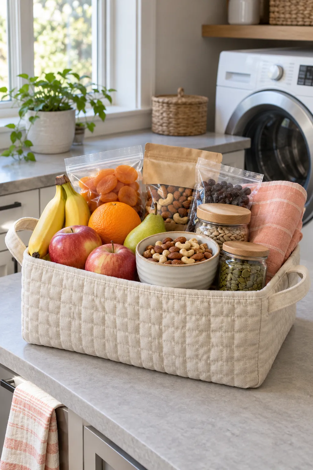 Fruit And Nut Basket arranged as a useful gift basket