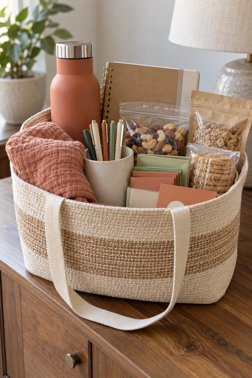 Teacher Thank You Basket arranged as a useful gift basket