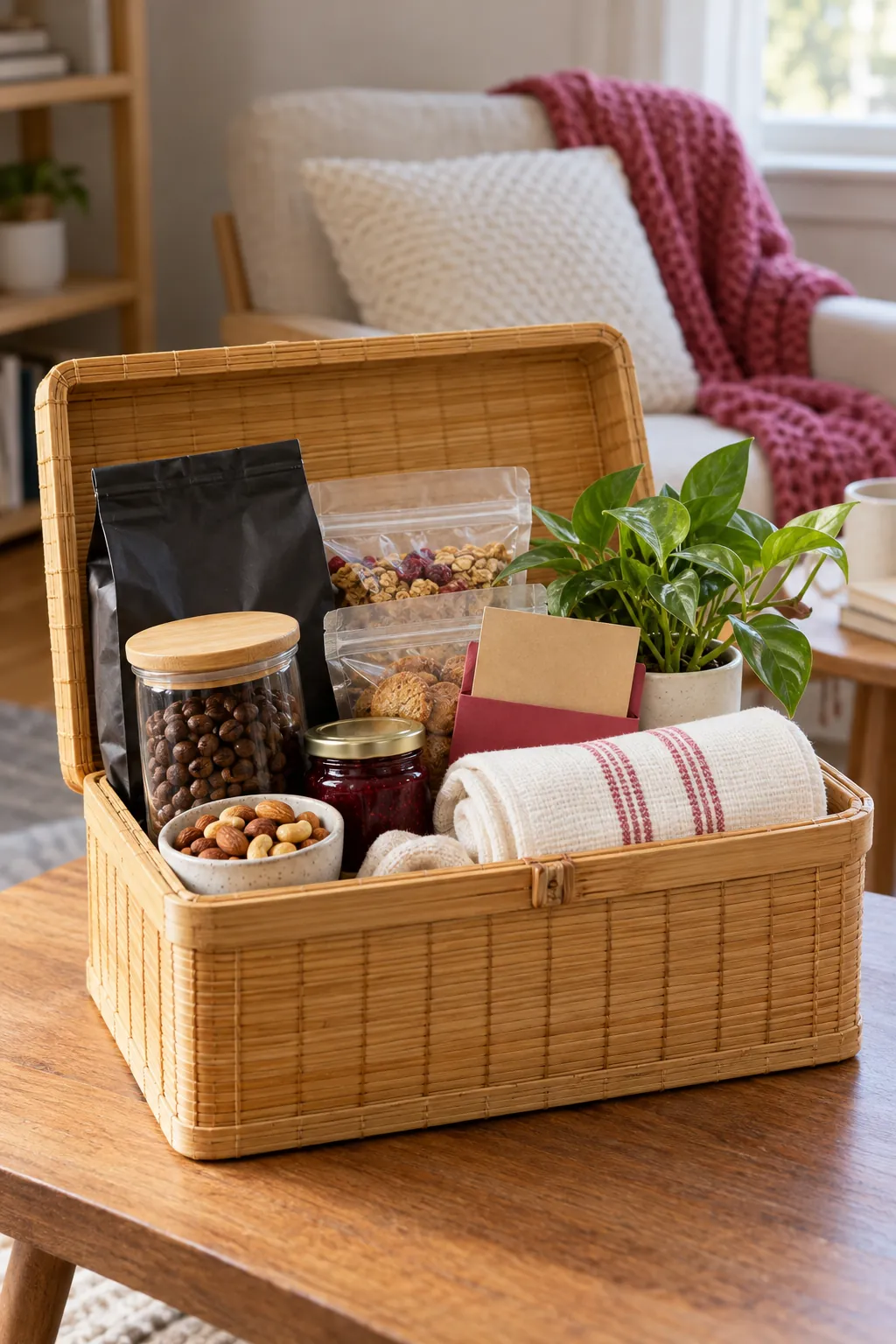 House Sitter Basket arranged as a useful gift basket