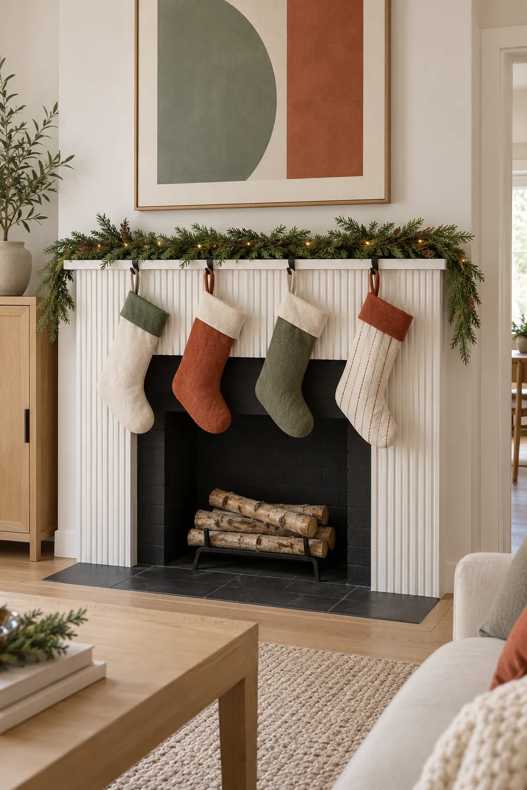 White fluted foam board faux fireplace surround
