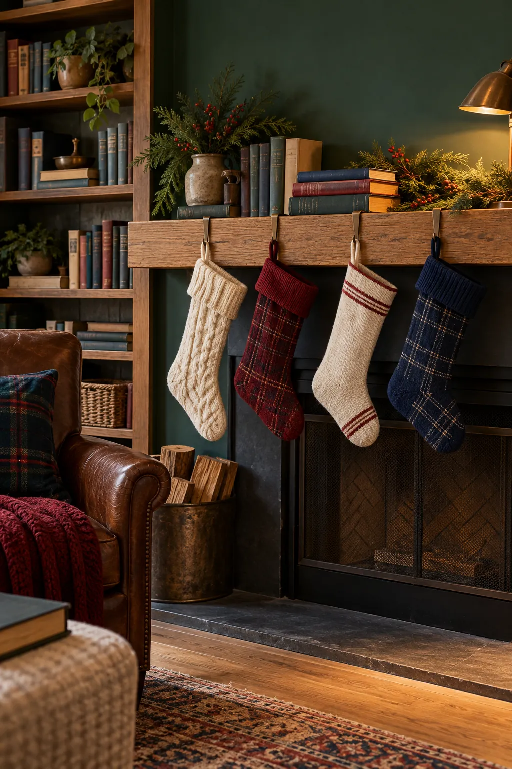 Decorative faux fireplace built from stable book stacks