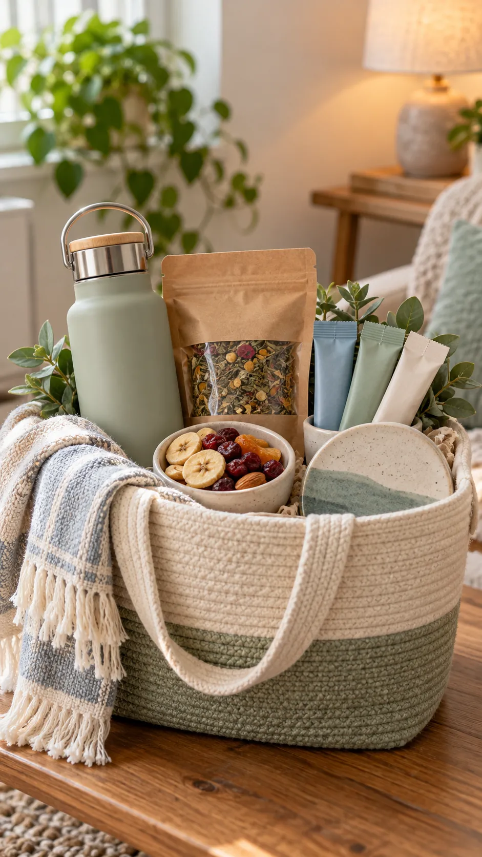 Hydration Reset Basket with useful comfort items arranged in a gift basket