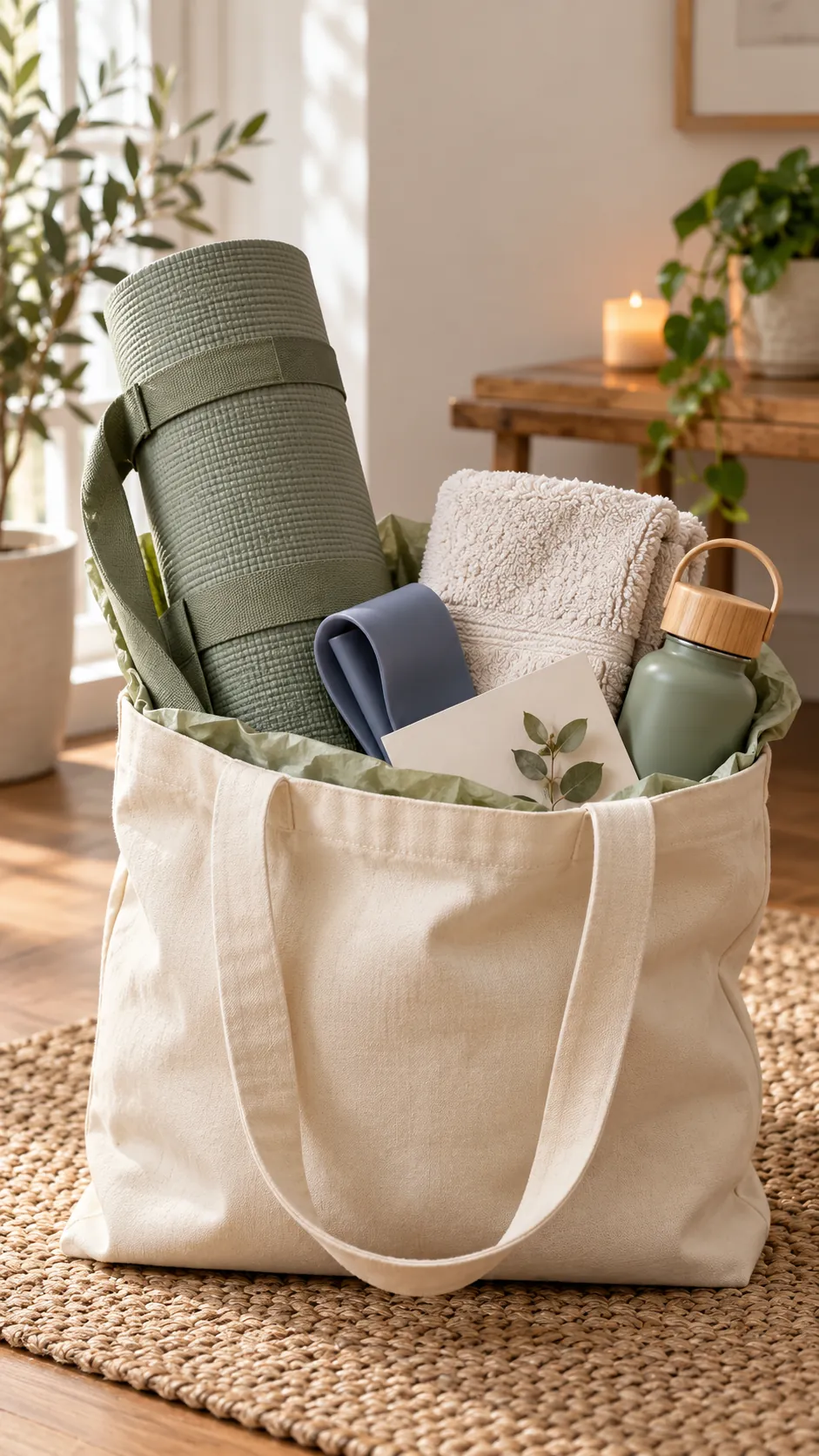 Gentle Stretch Basket with useful comfort items arranged in a gift basket
