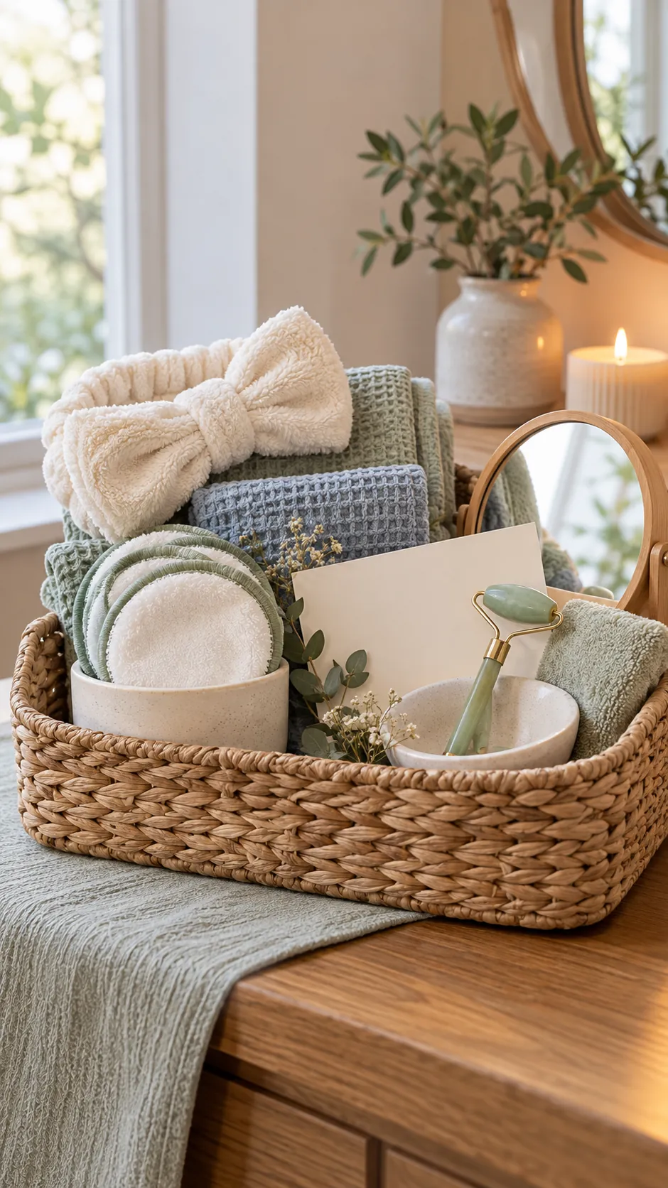 Skincare Choice Basket with useful comfort items arranged in a gift basket