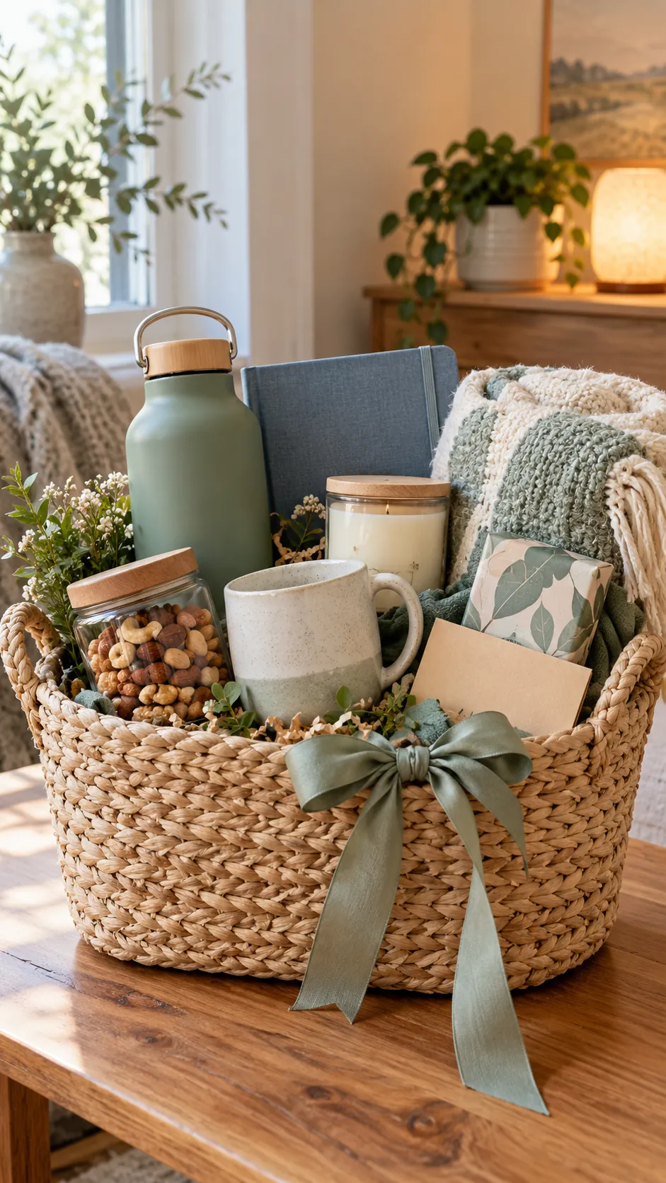 Birthday Self-Care Basket with useful comfort items arranged in a gift basket